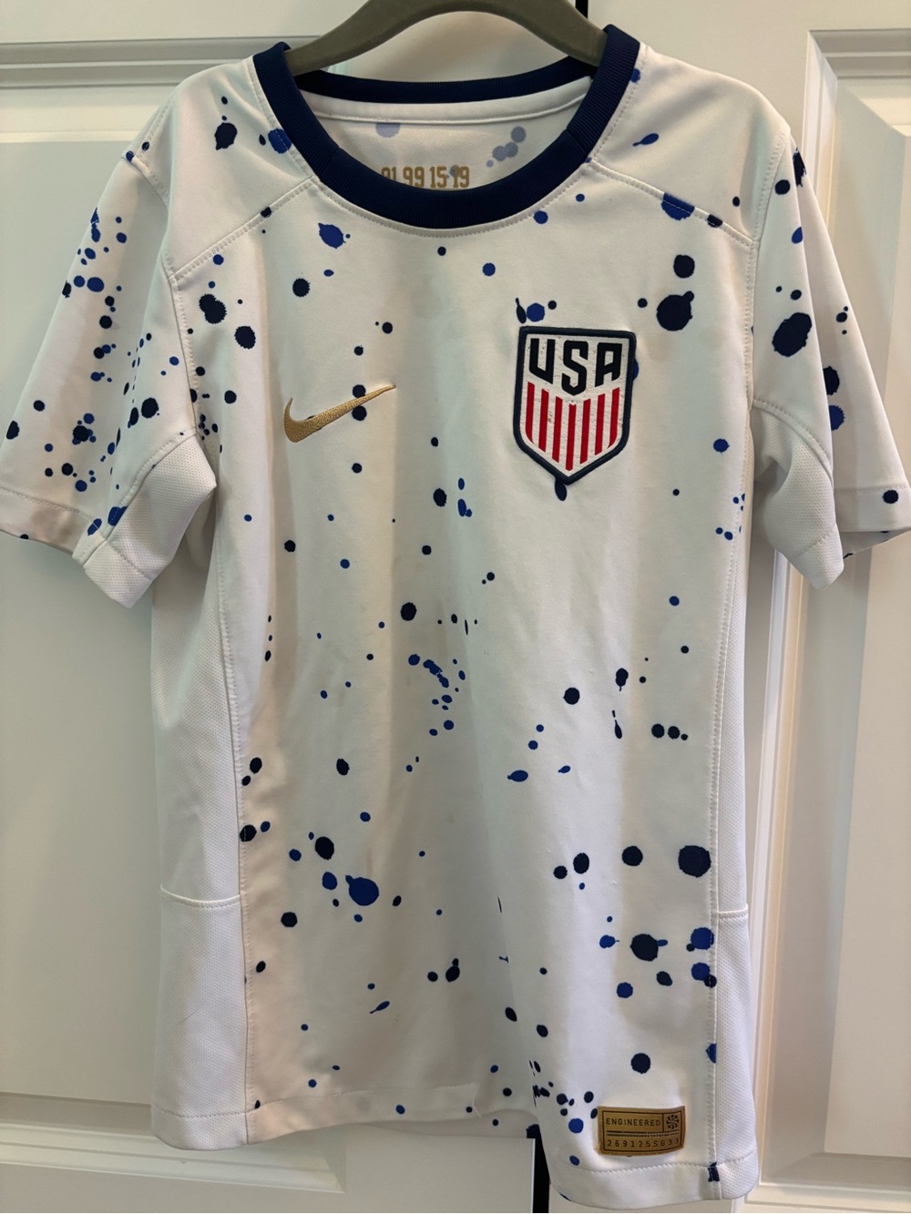 Nike Kids White USA Jersey with Blue Paint-Splatter